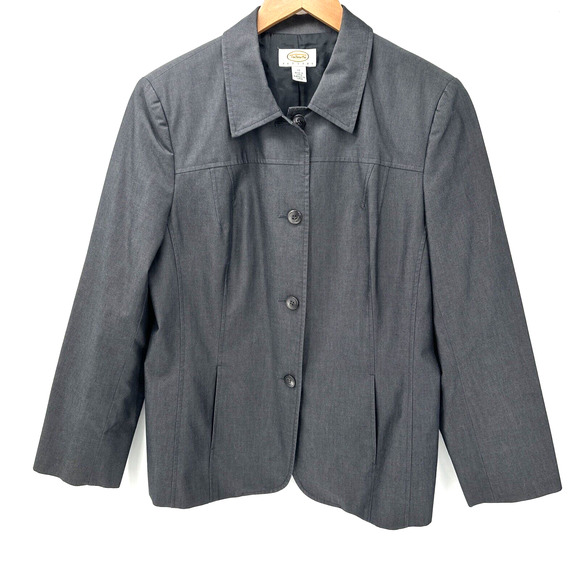 Talbots Blazer Womens Petite 14 14p Jacket Classic Lined Button Up Gray Vintage - Picture 1 of 8